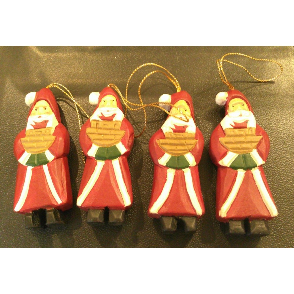 Santa‎ Claus Noahs Ark Christmas Tree Holiday Ornaments Set Of 4 Wood